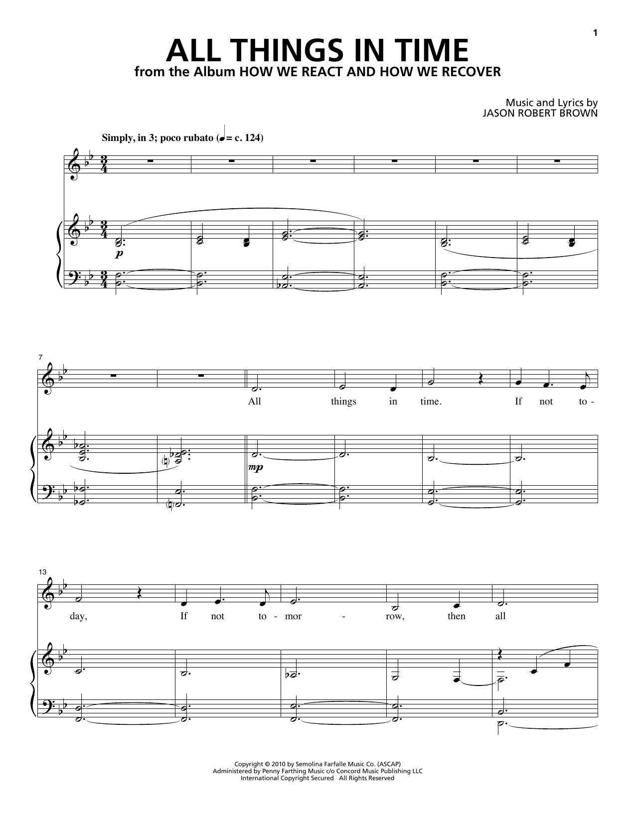 Download Jason Robert Brown All Things In Time (from How We React A Sheet Music