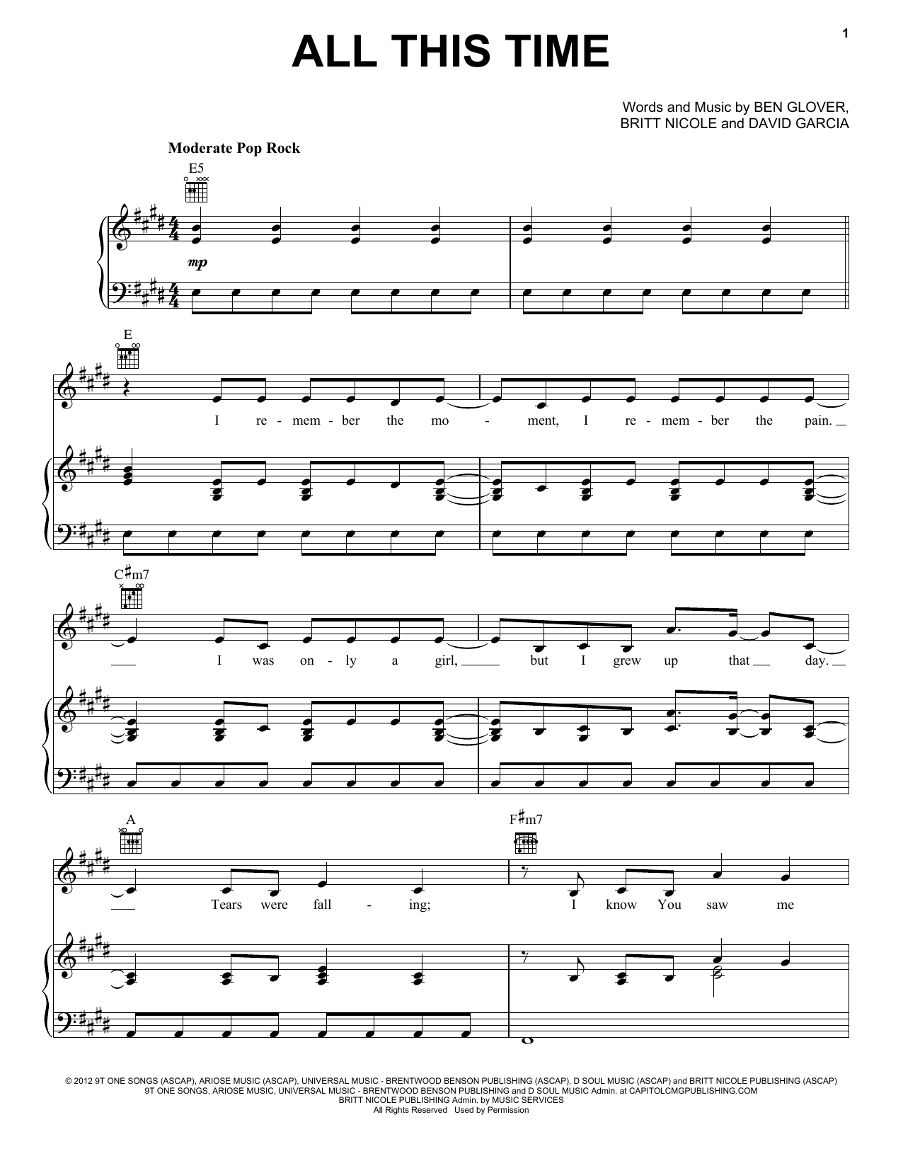 Download Britt Nicole All This Time Sheet Music
