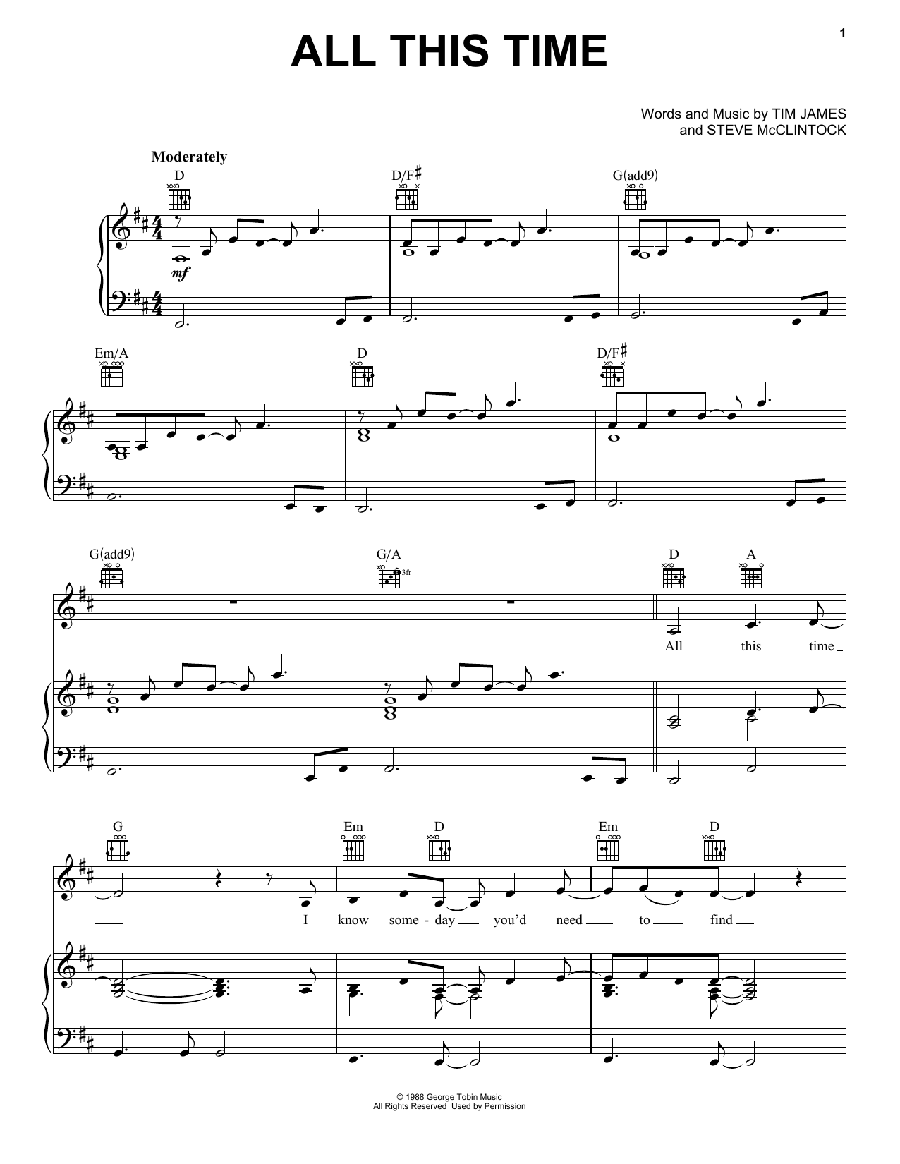 Download Tiffany All This Time Sheet Music