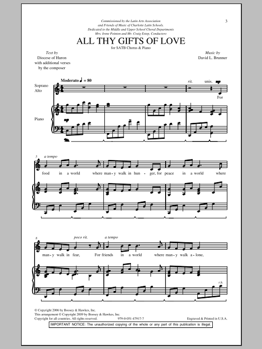 Download David Brunner All Thy Gifts Of Love Sheet Music