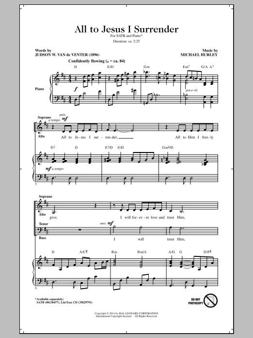 Download Michael Hurley All To Jesus I Surrender Sheet Music