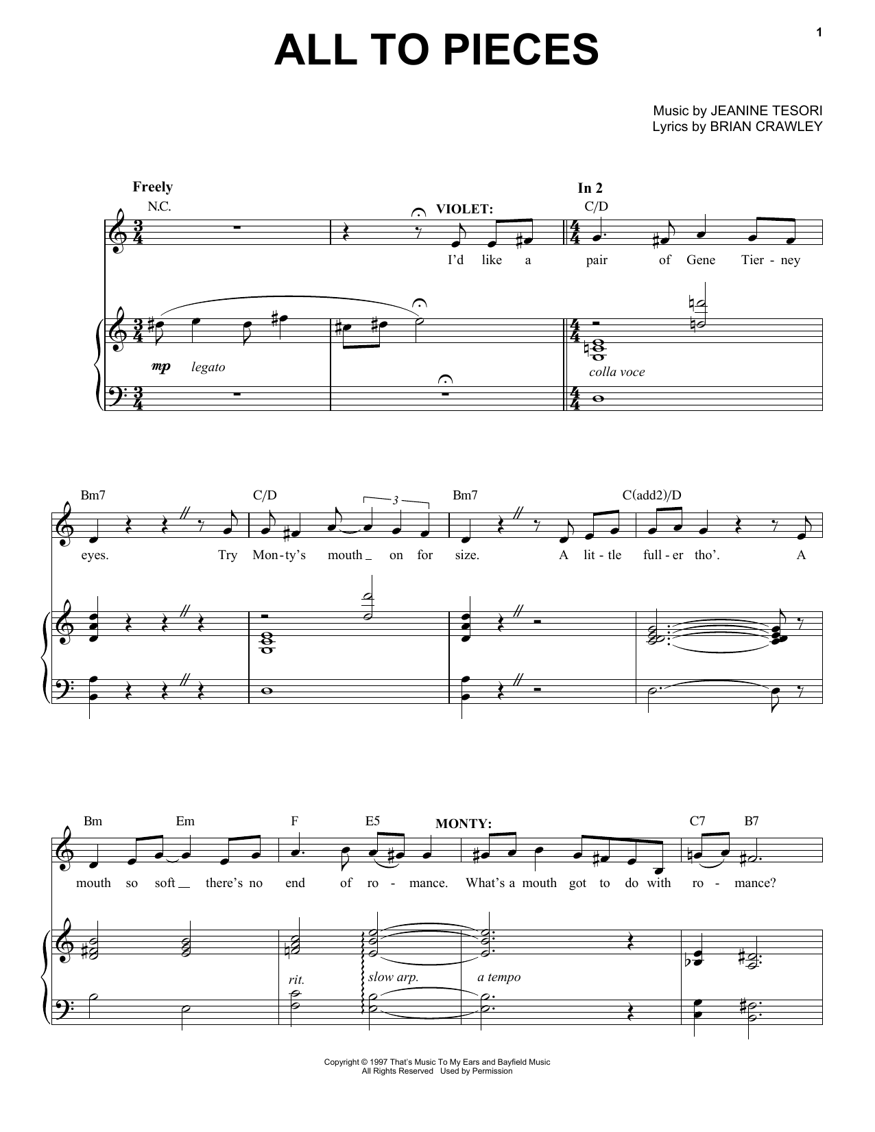 Download Jeanine Tesori All To Pieces Sheet Music