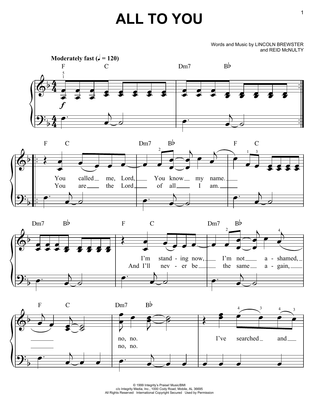 Download Lincoln Brewster All To You Sheet Music
