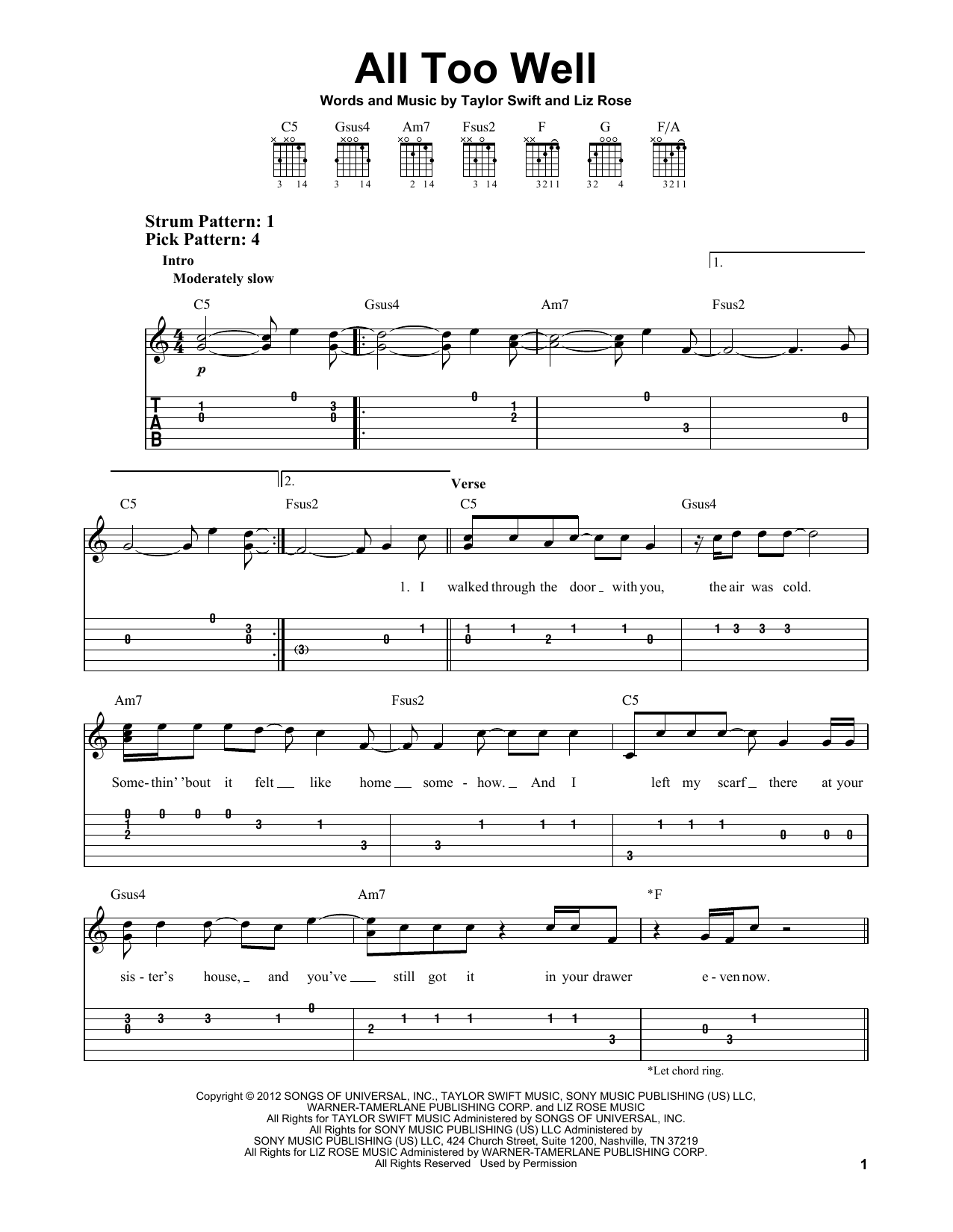Download Taylor Swift All Too Well Sheet Music