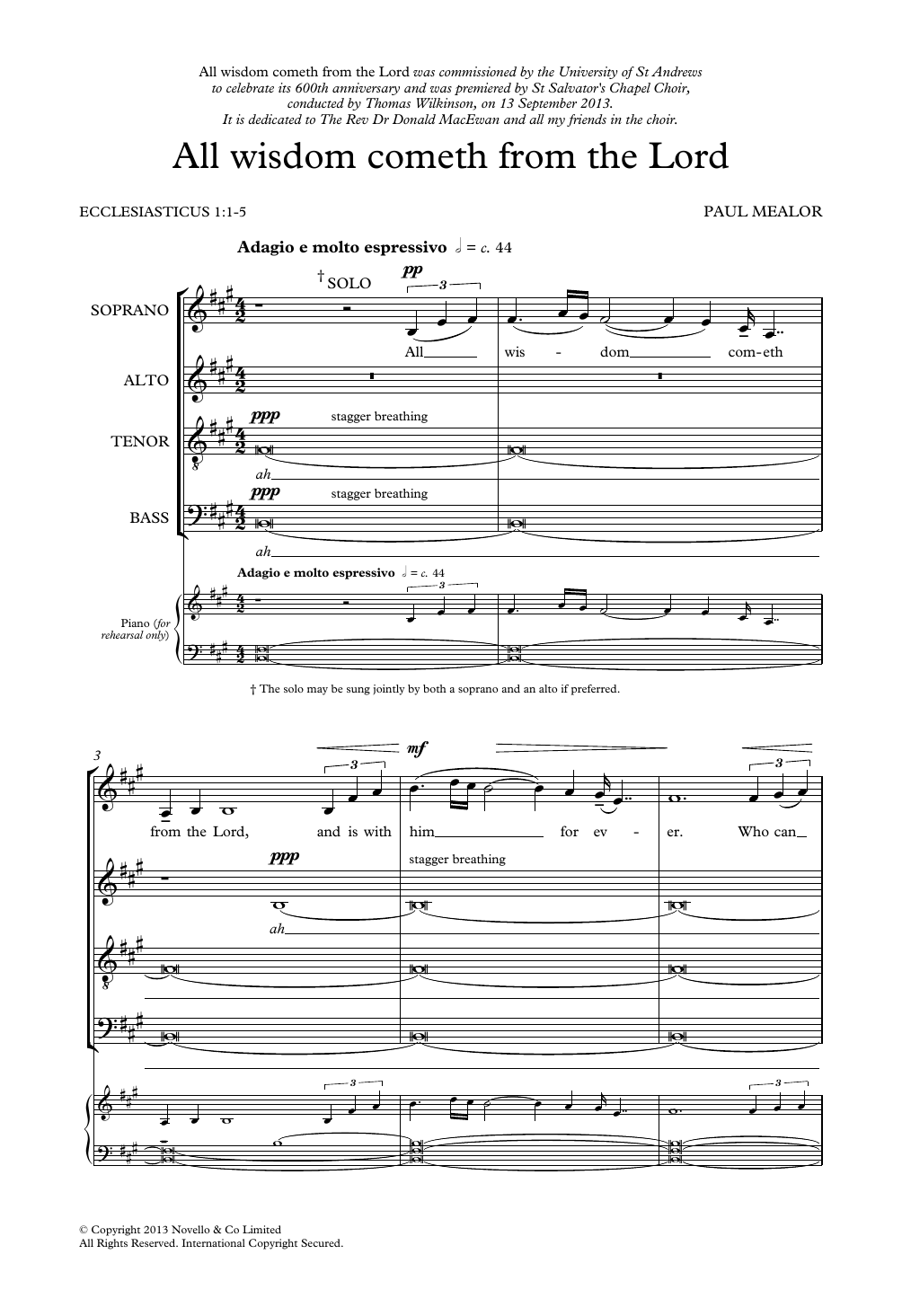 Download Paul Mealor All Wisdom Cometh From The Lord Sheet Music