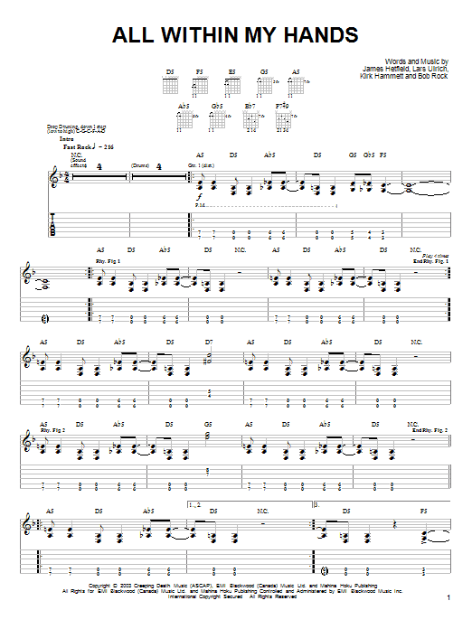 Download Metallica All Within My Hands Sheet Music