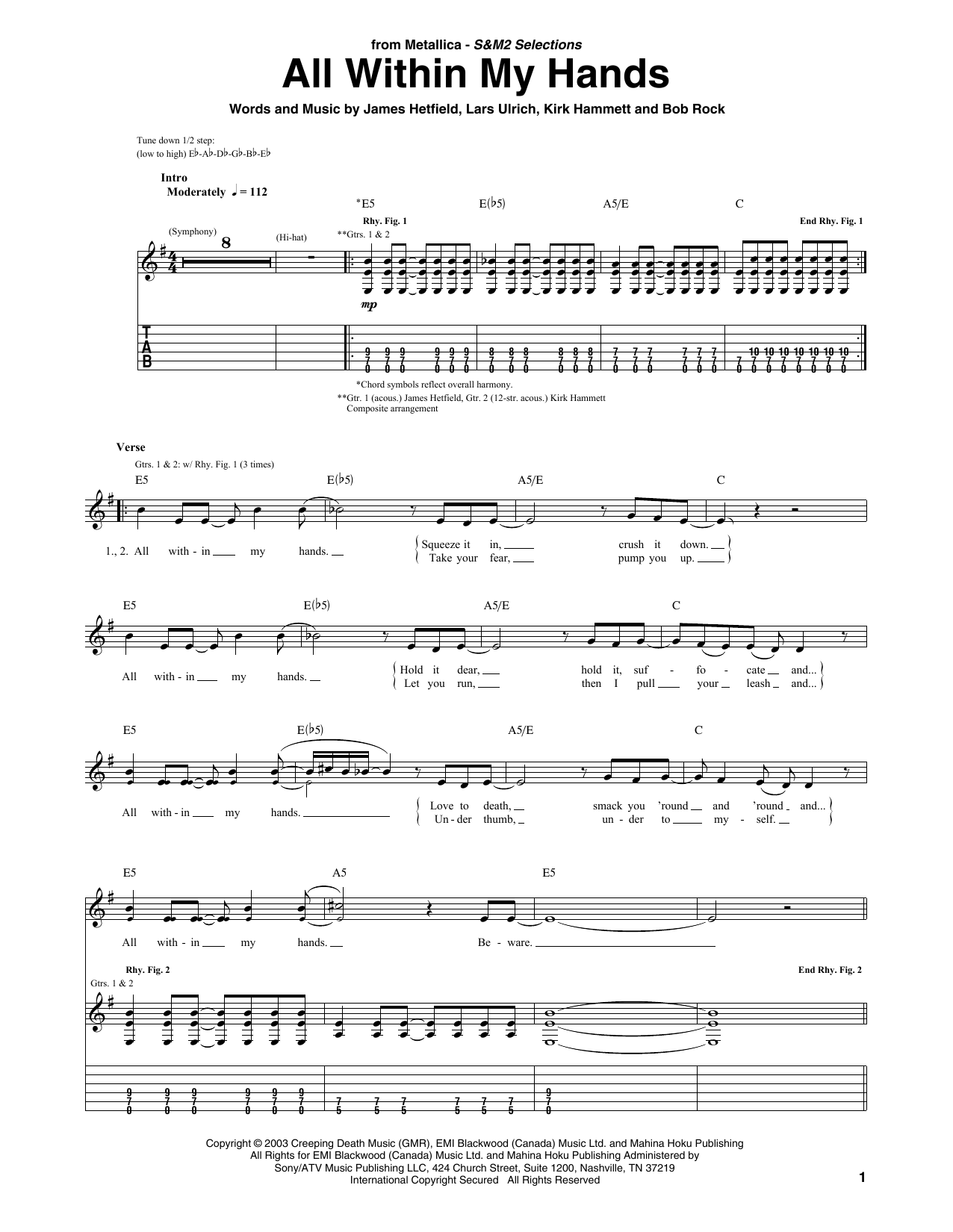 Download Metallica All Within My Hands Sheet Music
