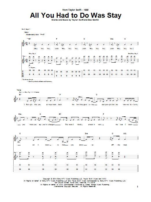Download Taylor Swift All You Had To Do Was Stay Sheet Music