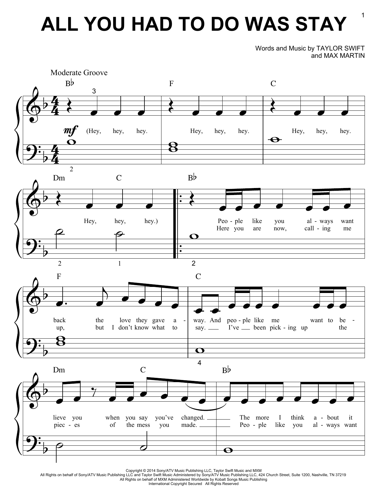 Download Taylor Swift All You Had To Do Was Stay Sheet Music