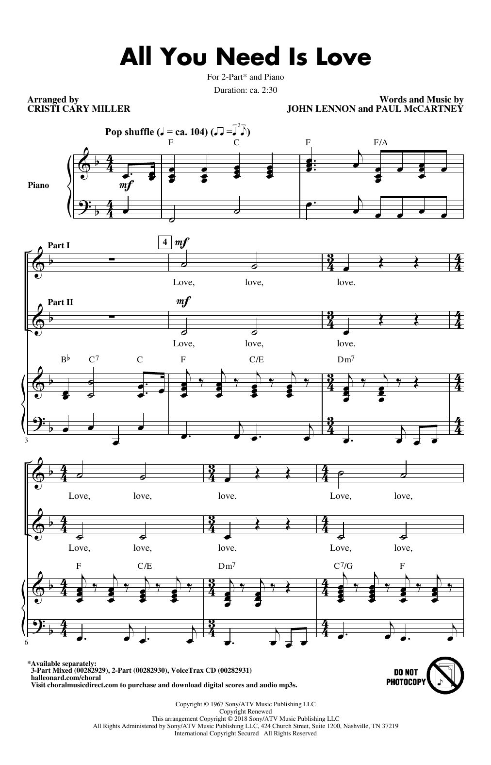 Download The Beatles All You Need Is Love (arr. Cristi Cari Sheet Music