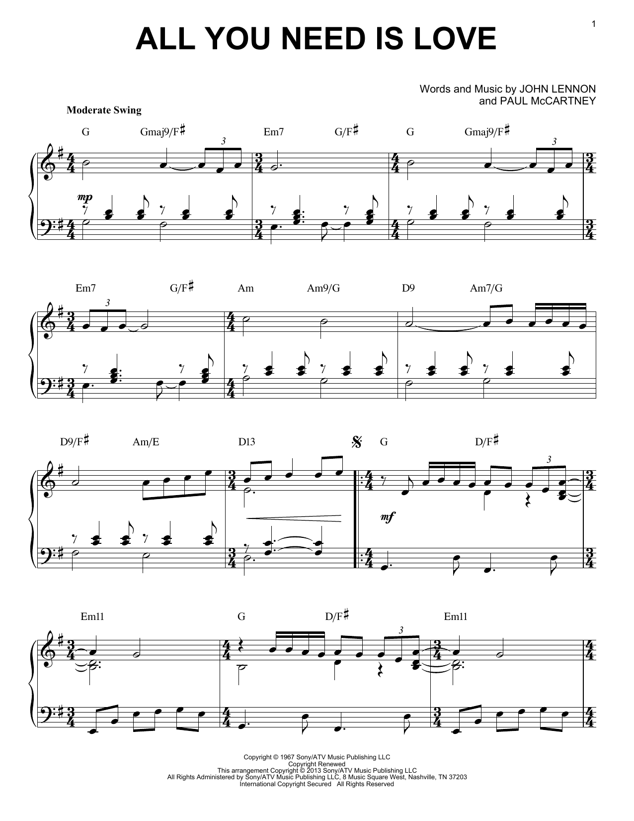 Download The Beatles All You Need Is Love [Jazz version] (ar Sheet Music
