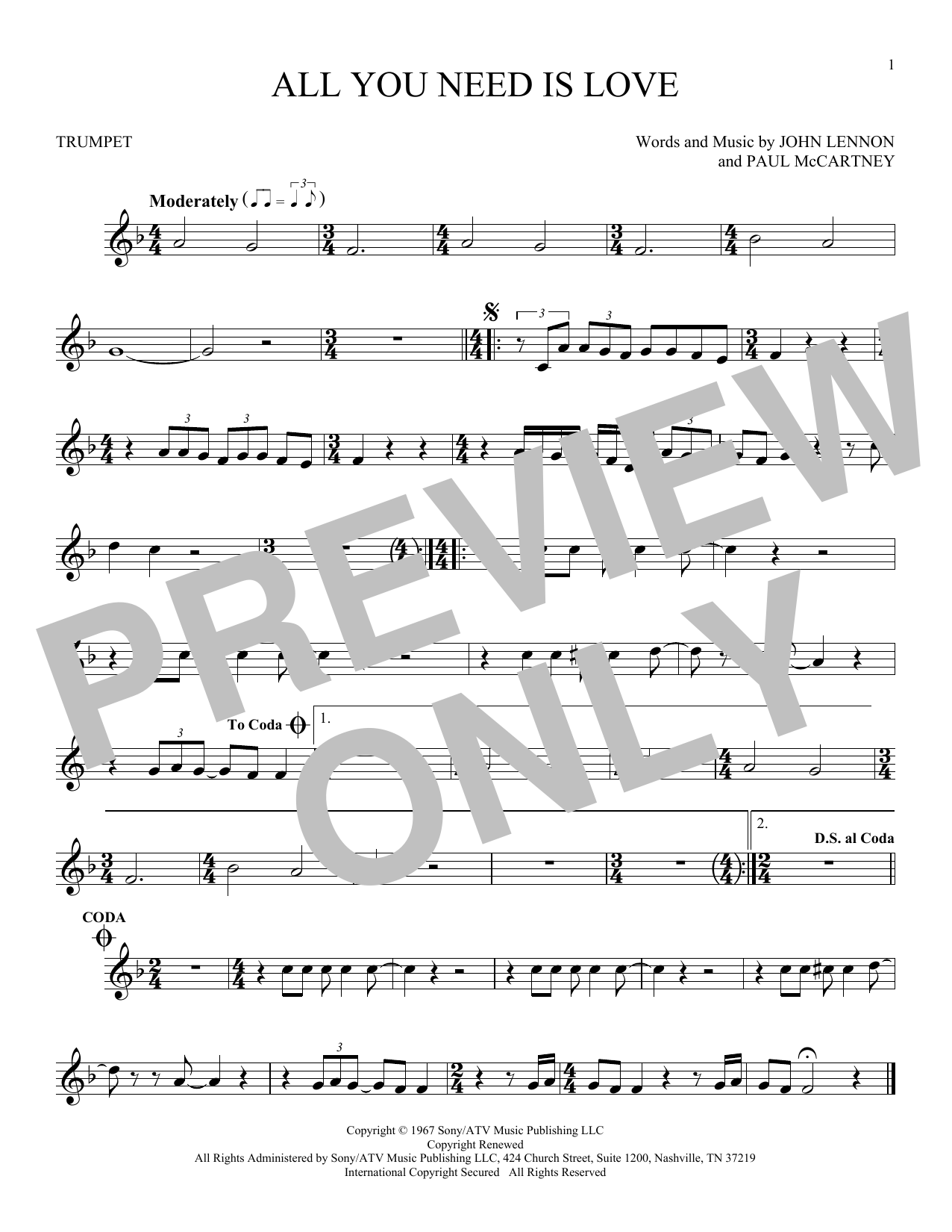 Download The Beatles All You Need Is Love Sheet Music