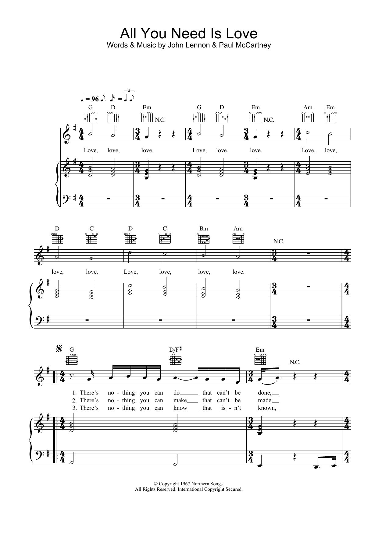 Download The Beatles All You Need Is Love Sheet Music