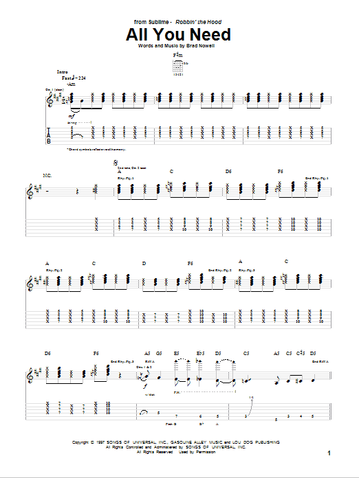 Download Sublime All You Need Sheet Music