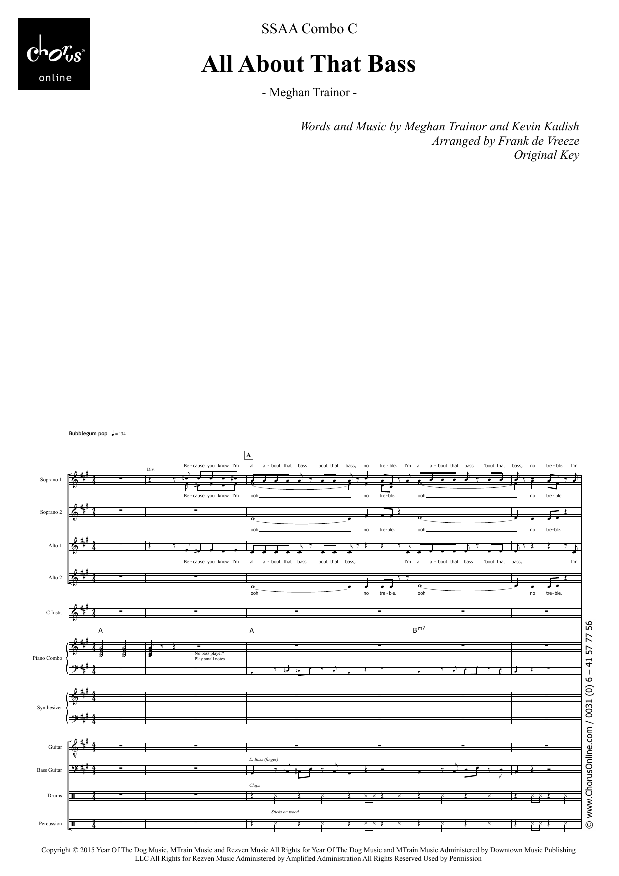 Meghan Trainor All About That Bass (arr. Frank de Vreeze) sheet music notes printable PDF score