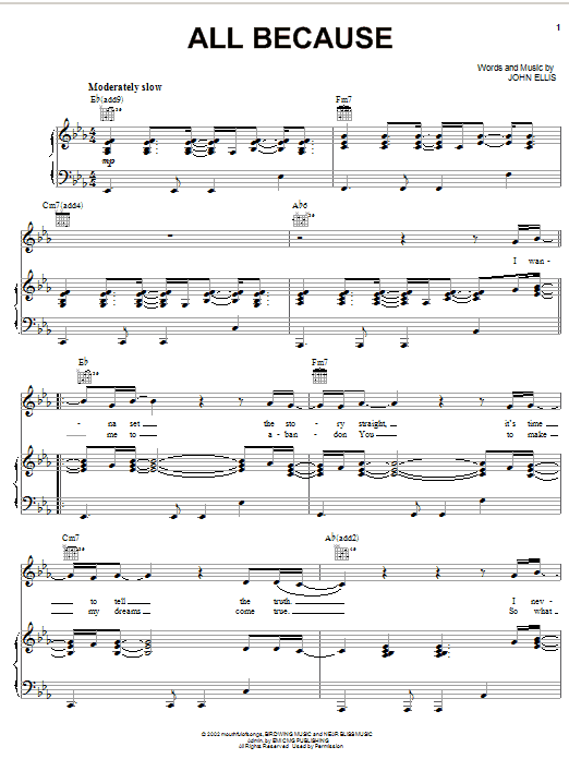 Tree63 All Because sheet music notes printable PDF score