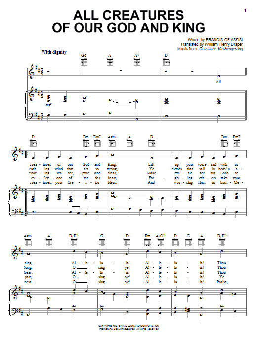 Francis of Assisi All Creatures Of Our God And King sheet music notes printable PDF score