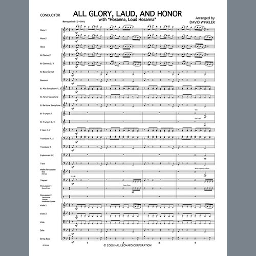 Download David Winkler All Glory, Laud, And Honor (with Hosanna, Loud Hosanna) - Bass Clarinet Sheet Music and Printable PDF Score for Full Orchestra