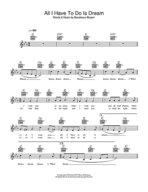 The Everly Brothers All I Have To Do Is Dream sheet music notes printable PDF score