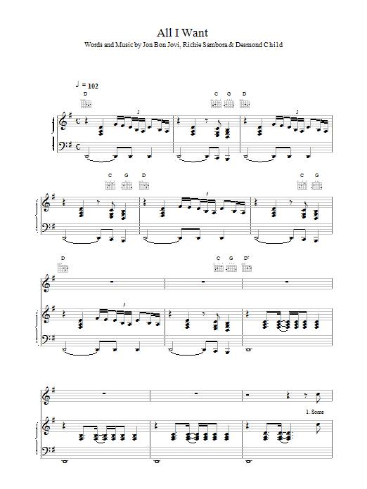 Bon Jovi All I Want Is Everything sheet music notes printable PDF score