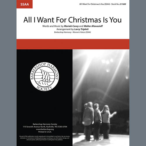 Download Mariah Carey All I Want For Christmas Is You (arr. Larry Triplett) Sheet Music and Printable PDF Score for SSAA Choir
