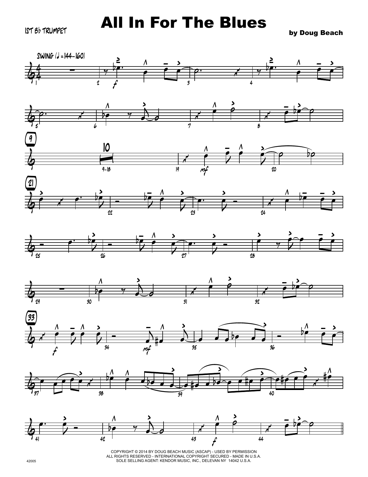 Download Doug Beach All In For The Blues - 1st Bb Trumpet Sheet Music