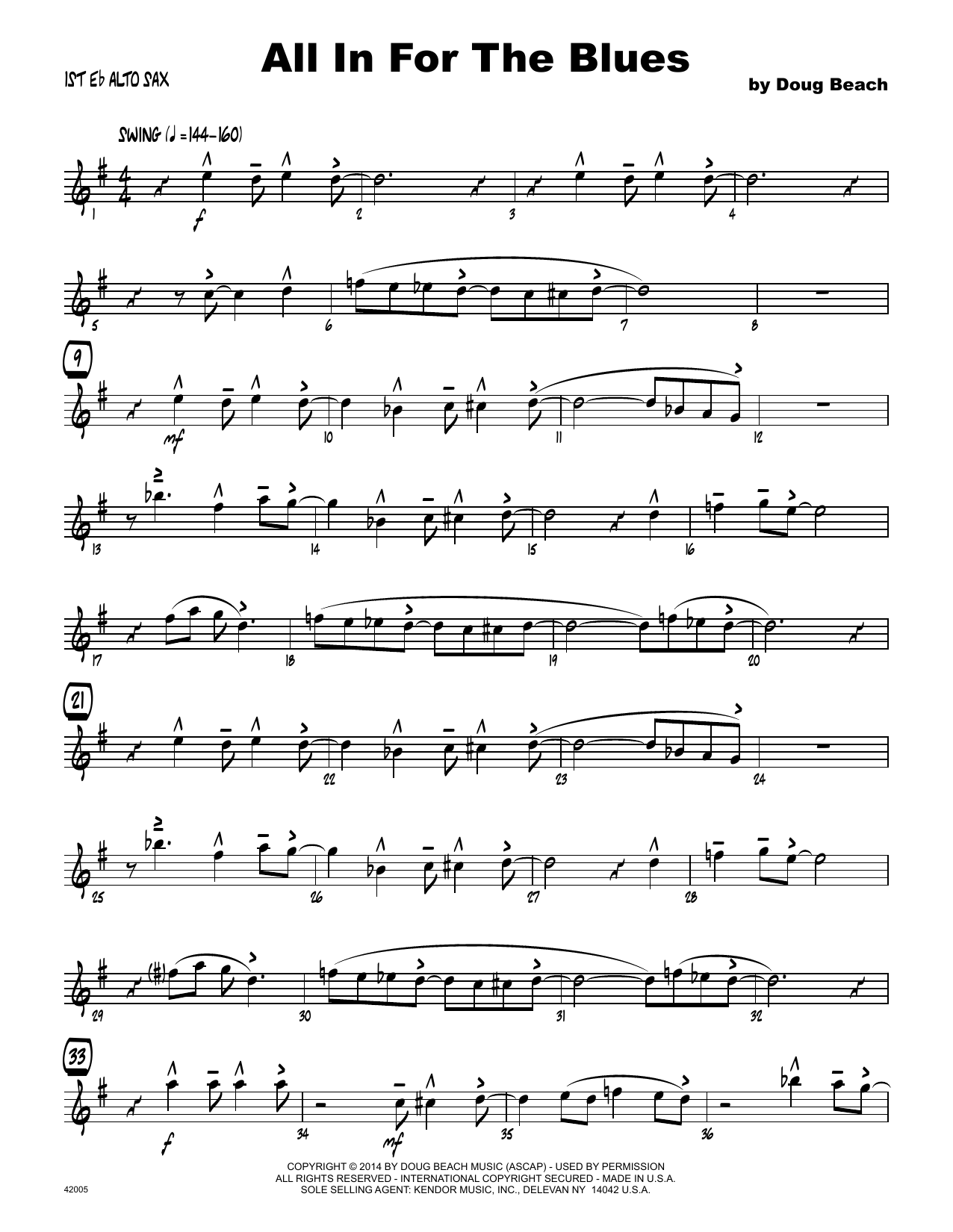 Download Doug Beach All In For The Blues - 1st Eb Alto Saxo Sheet Music