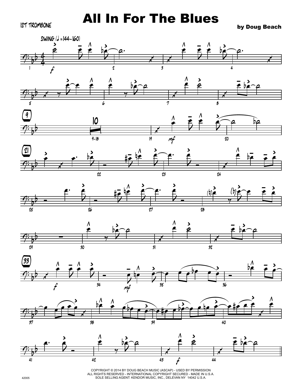 Download Doug Beach All In For The Blues - 1st Trombone Sheet Music