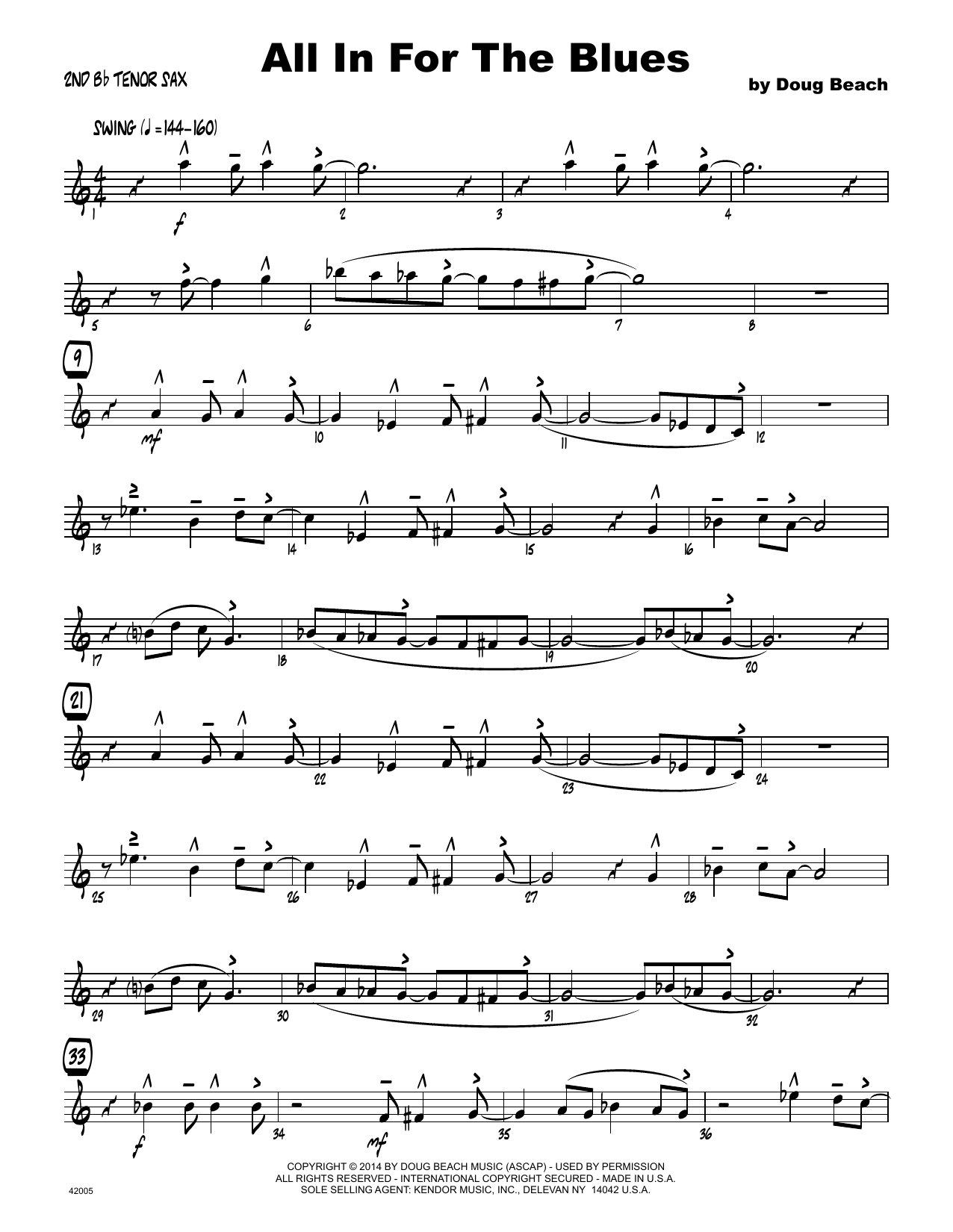 Download Doug Beach All In For The Blues - 2nd Bb Tenor Sax Sheet Music