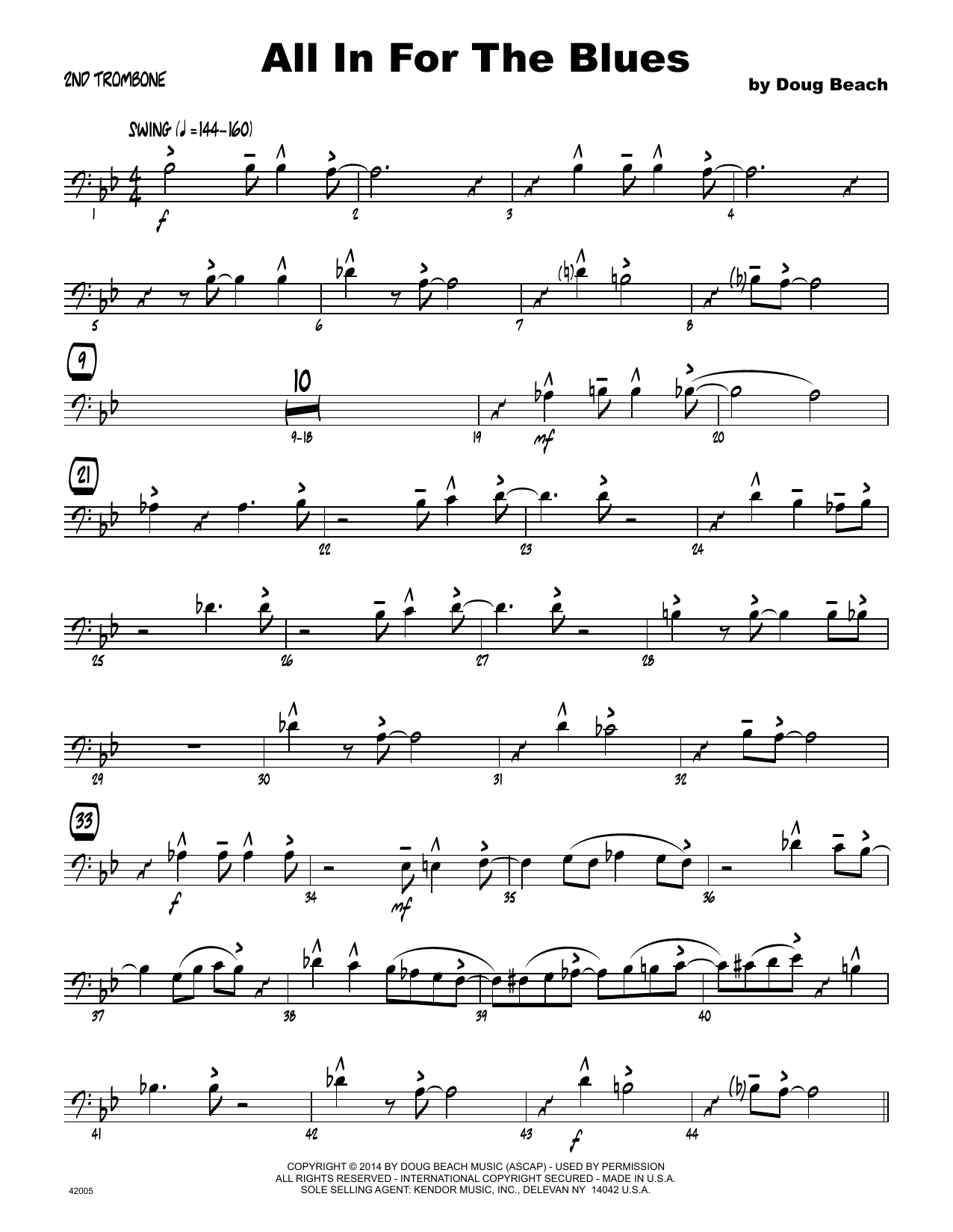 Download Doug Beach All In For The Blues - 2nd Trombone Sheet Music