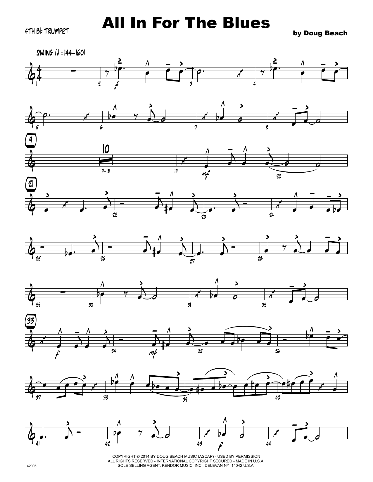 Download Doug Beach All In For The Blues - 4th Bb Trumpet Sheet Music