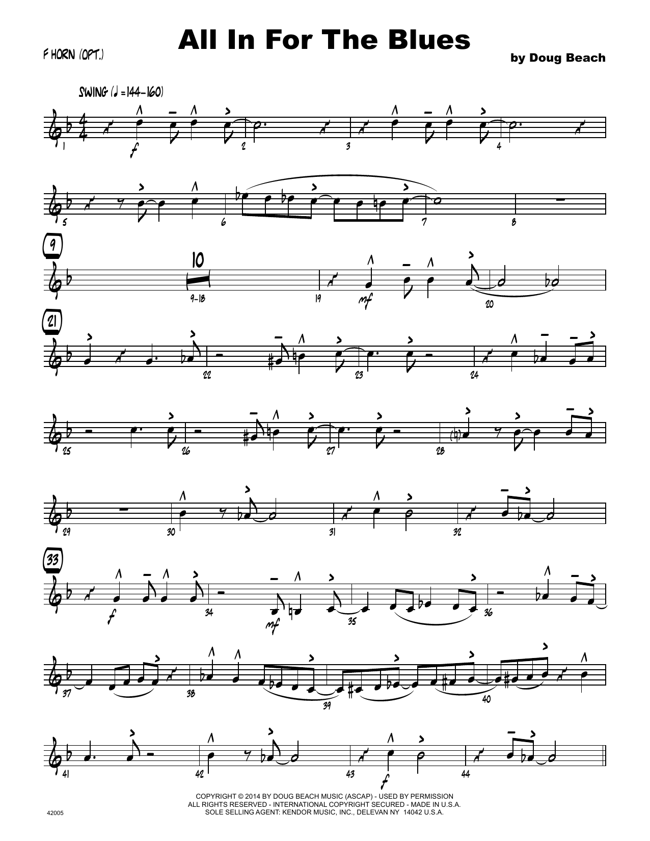 Download Doug Beach All In For The Blues - Horn in F Sheet Music