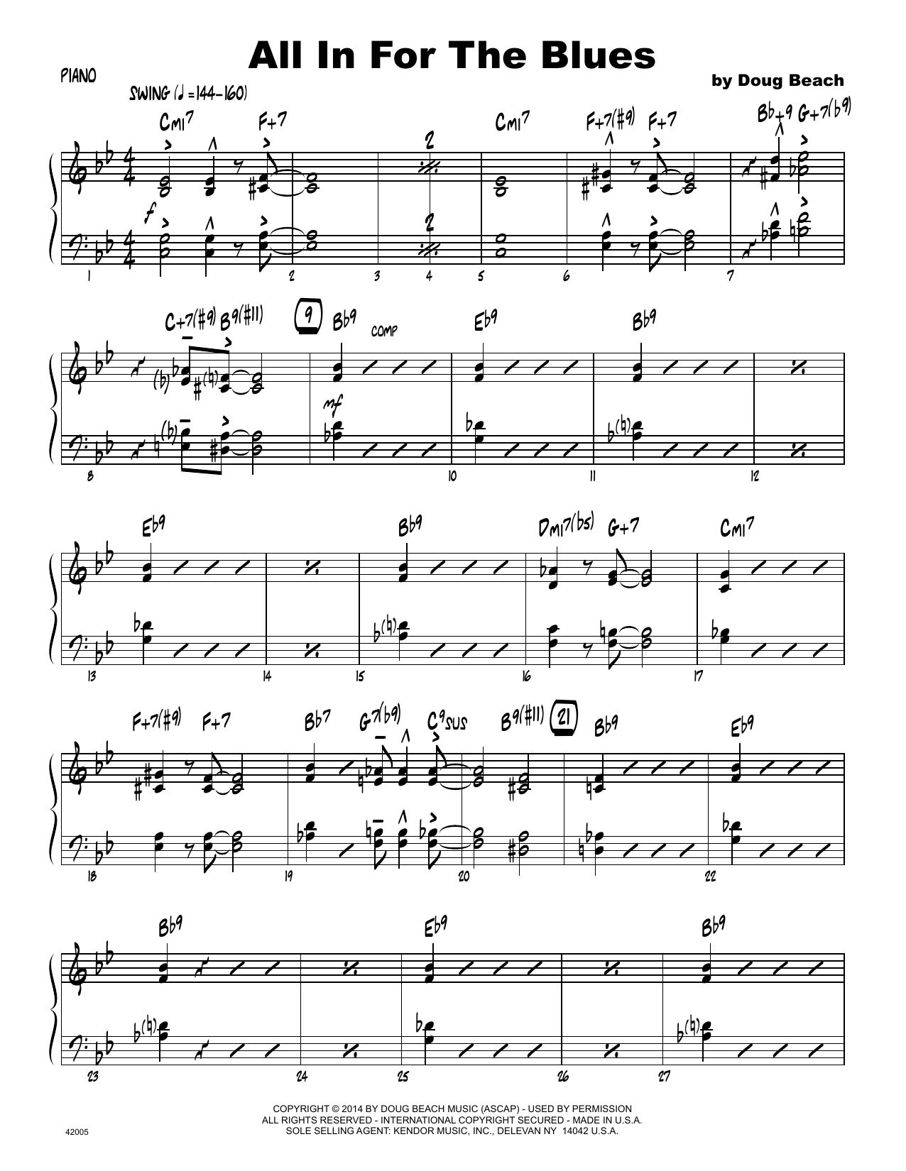 Download Doug Beach All In For The Blues - Piano Sheet Music
