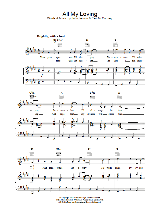 The Beatles All My Loving sheet music notes printable PDF score
