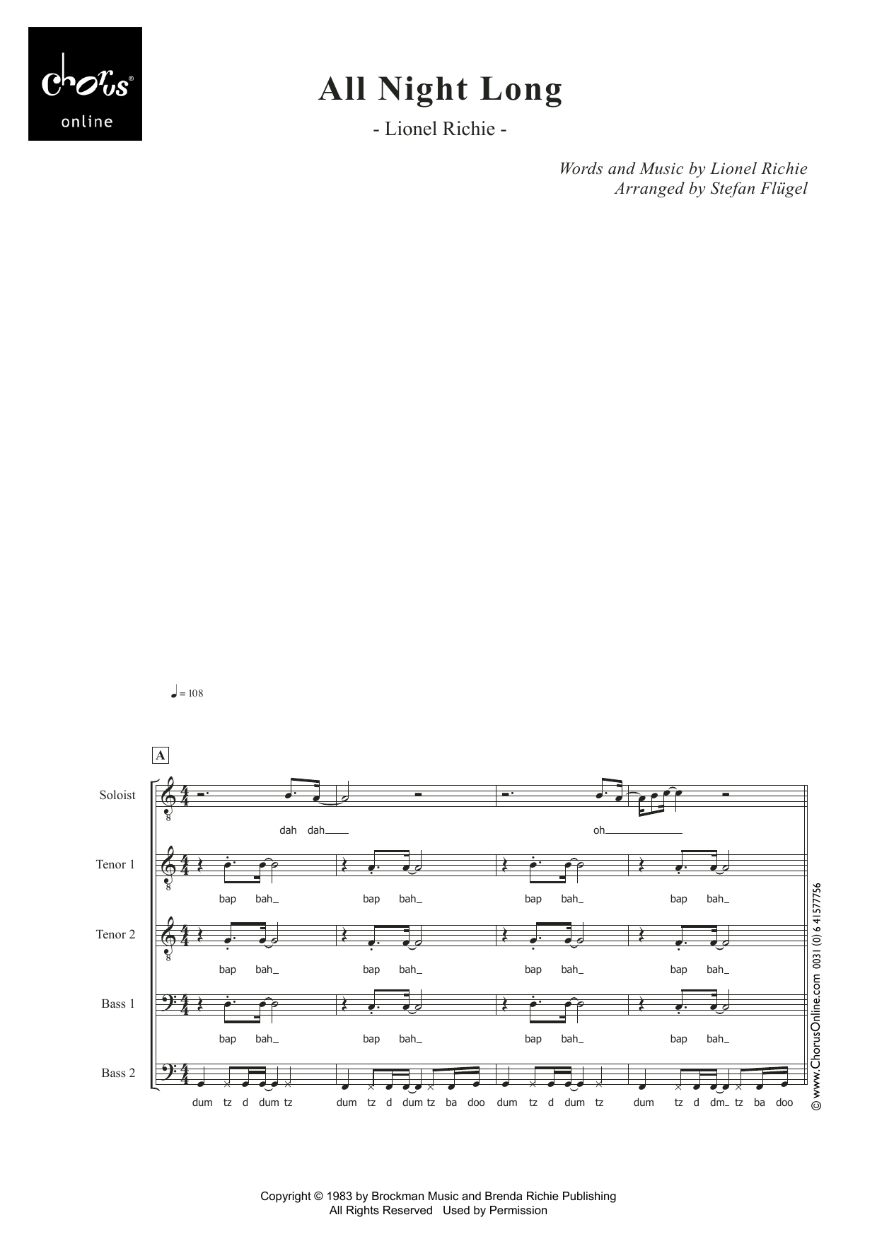 Lionel Richie All Night Long (All Night) (arr. Stefan Flügel) sheet music notes printable PDF score