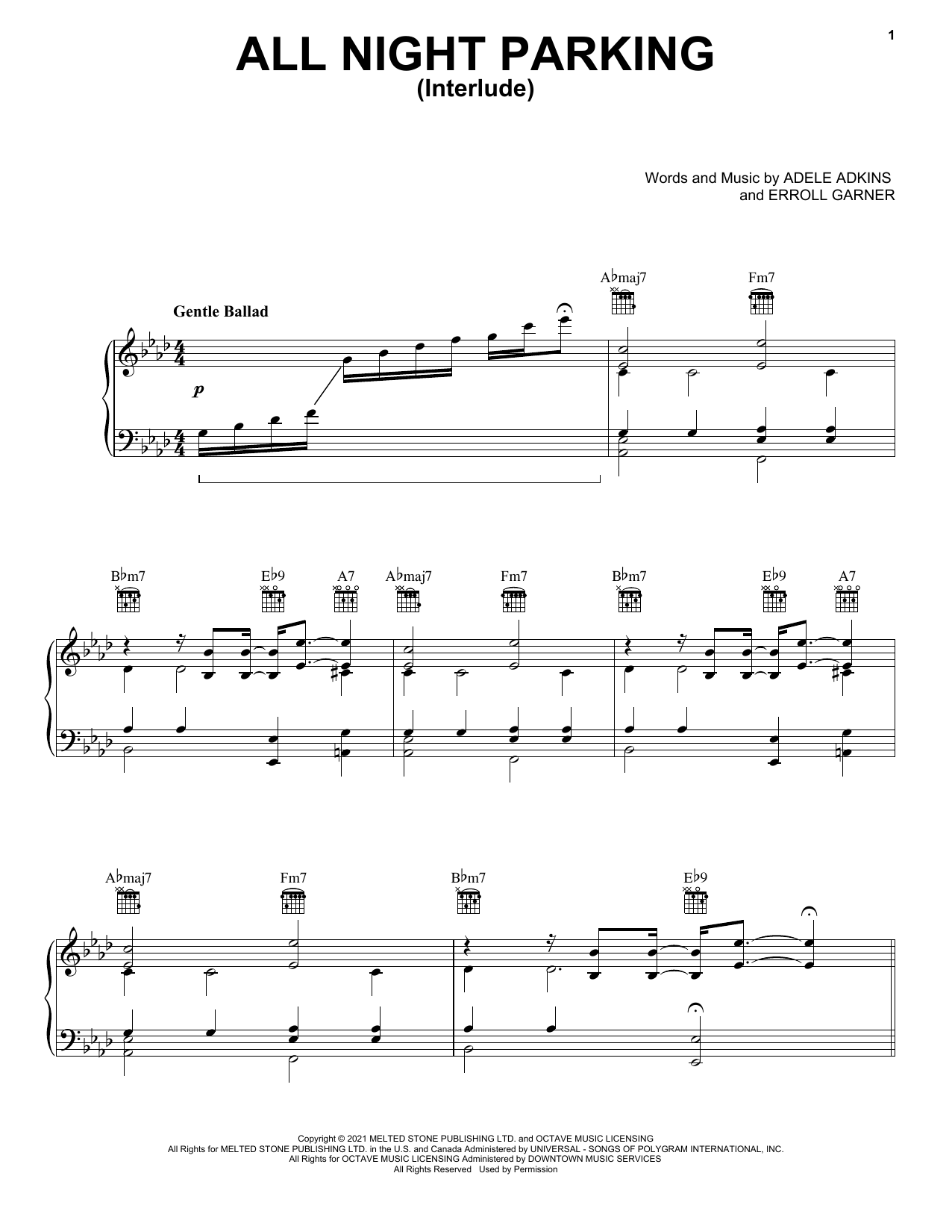 Adele All Night Parking (Interlude) sheet music notes printable PDF score