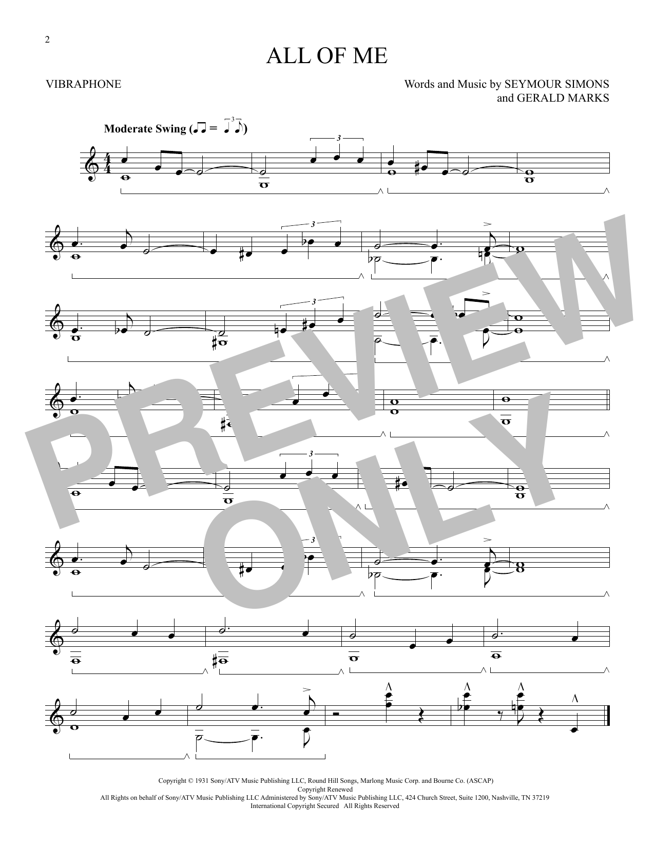 Seymour Simons and Gerald Marks All Of Me sheet music notes printable PDF score
