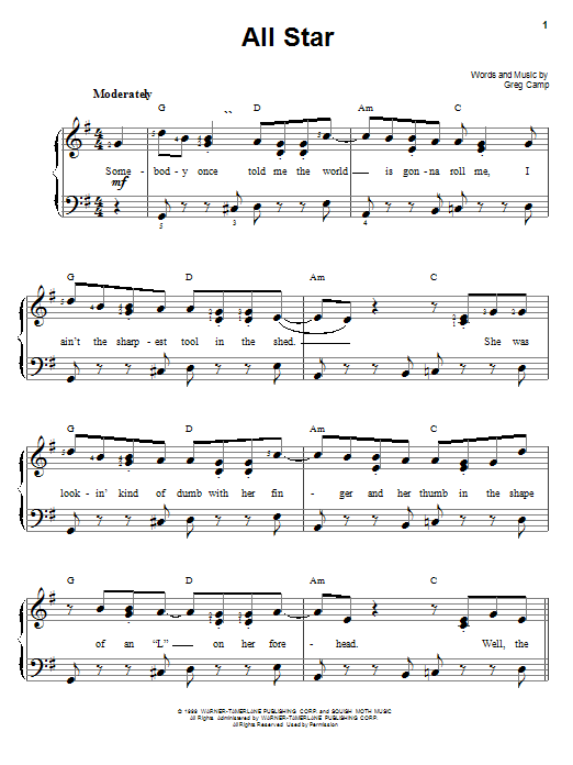 Smash Mouth All Star sheet music notes printable PDF score