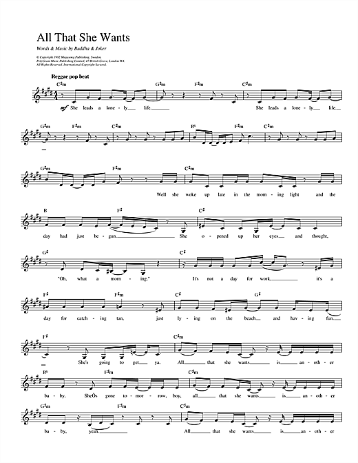 Ace Of Base All That She Wants sheet music notes printable PDF score