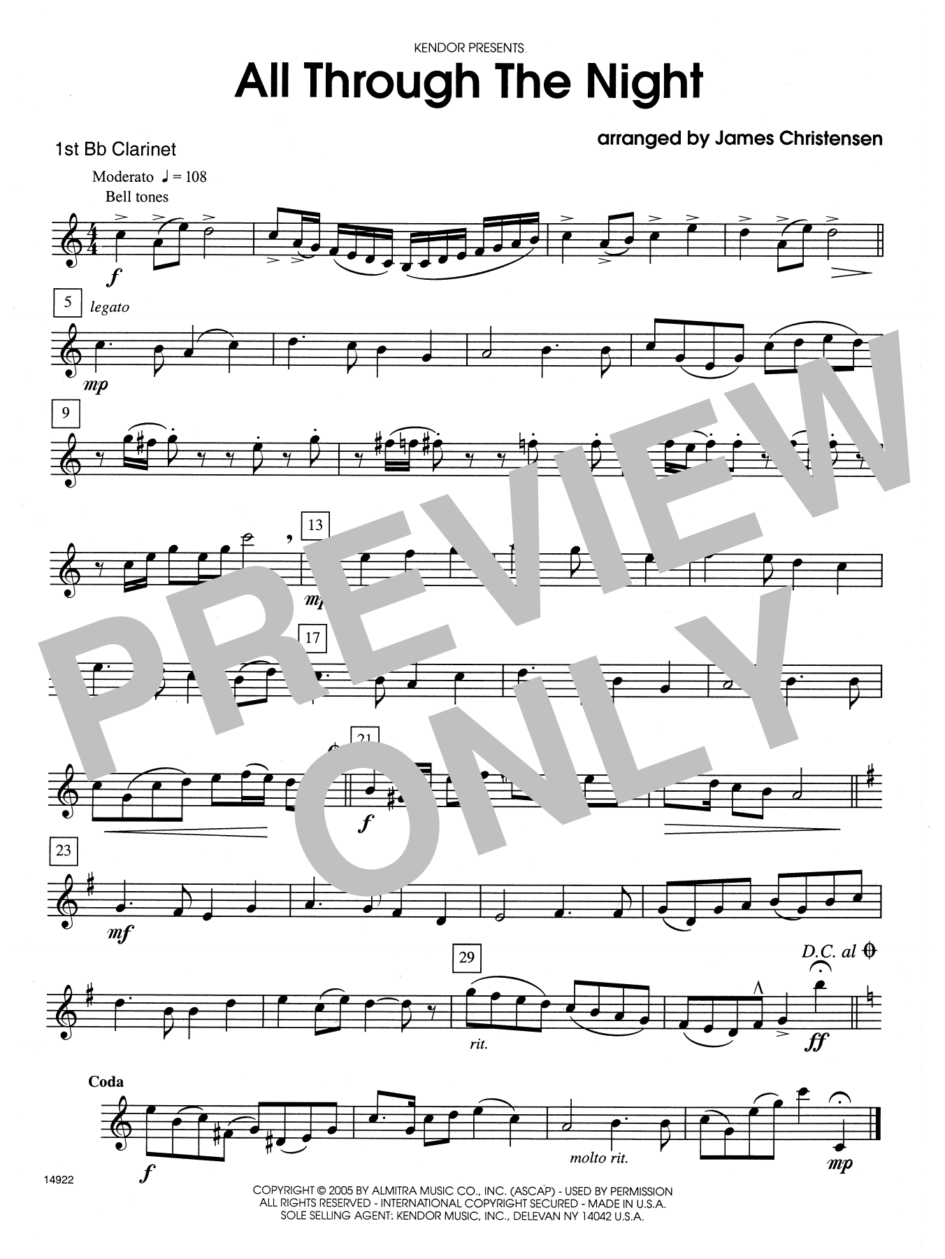 Download James Christensen All Through the Night - 1st Bb Clarinet Sheet Music