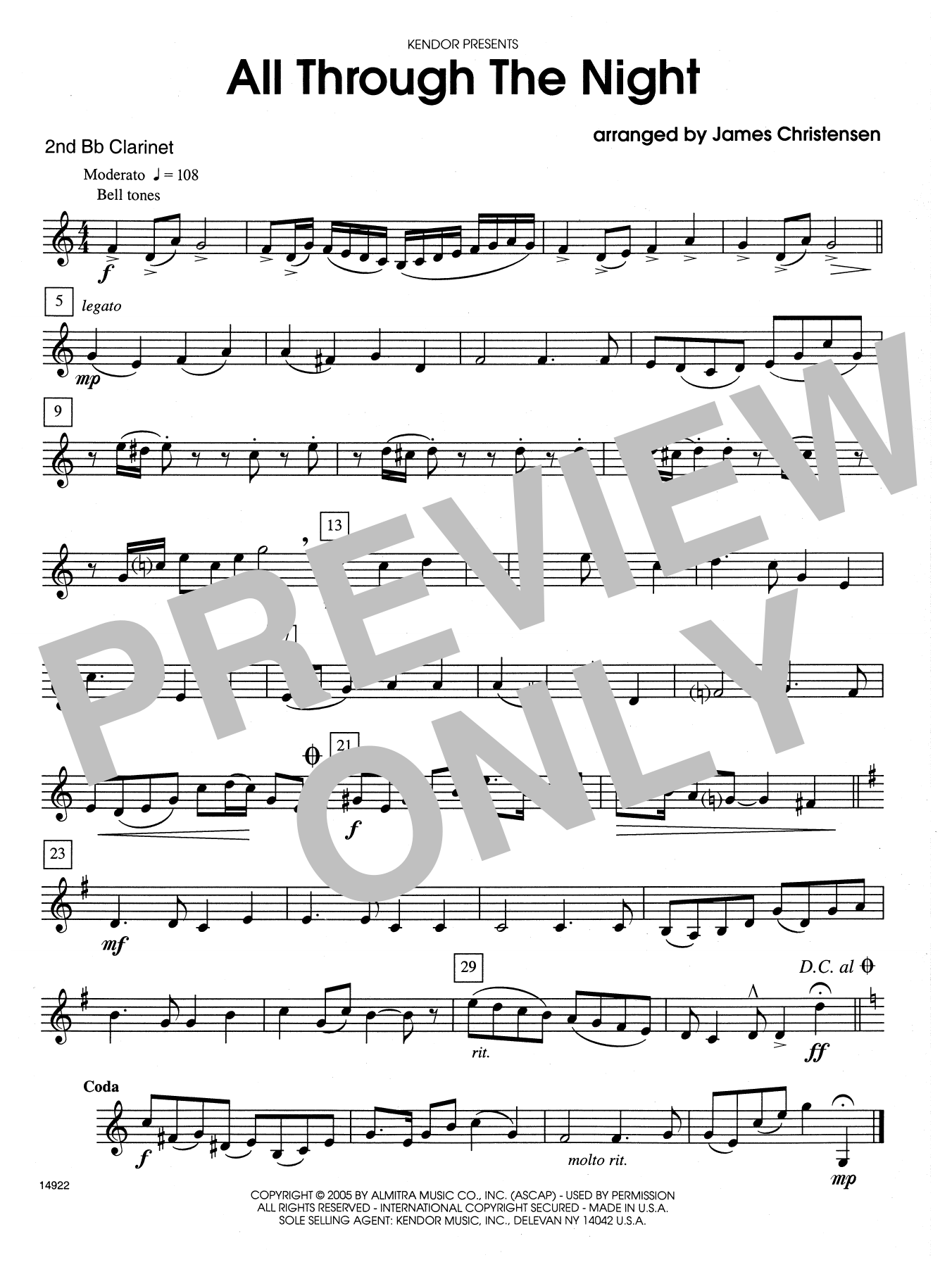 Download James Christensen All Through the Night - 2nd Bb Clarinet Sheet Music