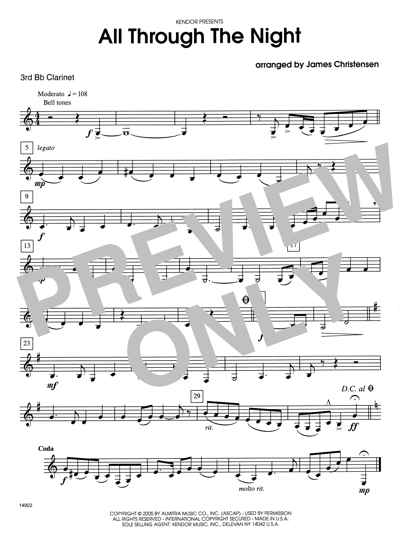 Download James Christensen All Through the Night - 3rd Bb Clarinet Sheet Music
