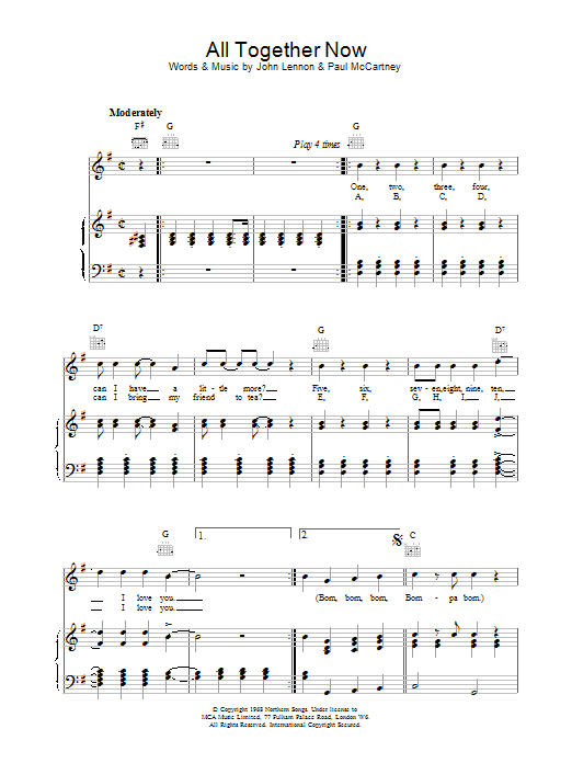 The Beatles All Together Now sheet music notes printable PDF score