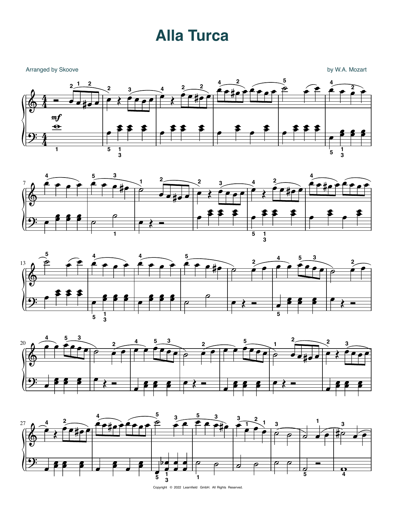 Download W.A. Mozart Alla Turca (arr. Skoove) Sheet Music