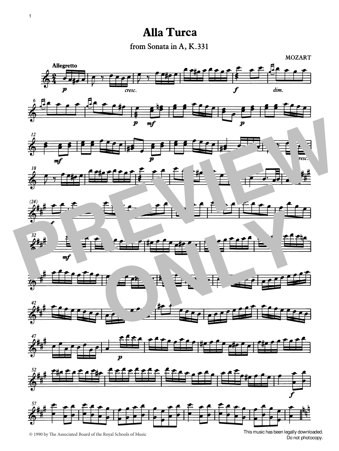 Download W. A. Mozart Alla Turca (score & part) from Graded M Sheet Music