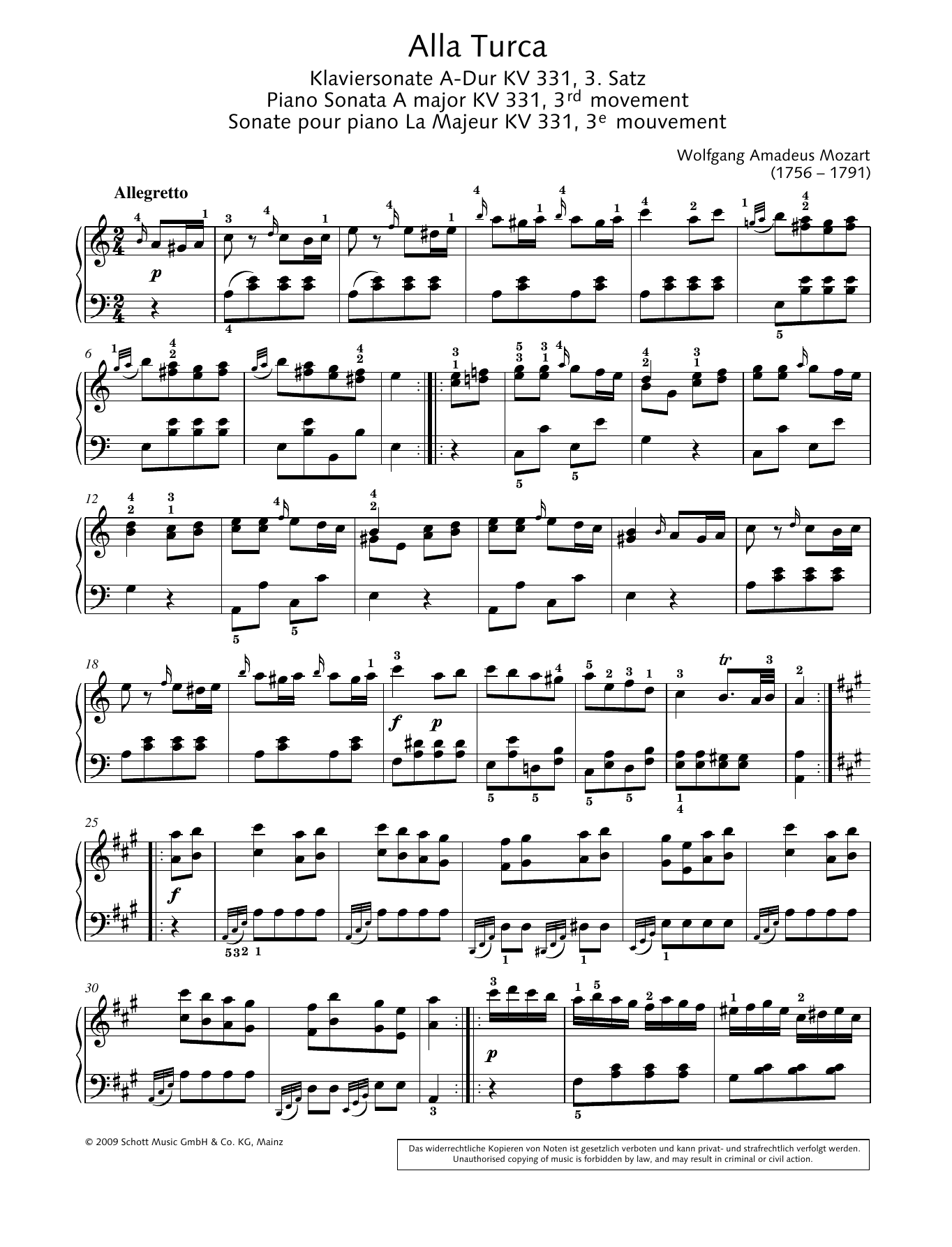 Download Wolfgang Amadeus Mozart Alla Turca Sheet Music