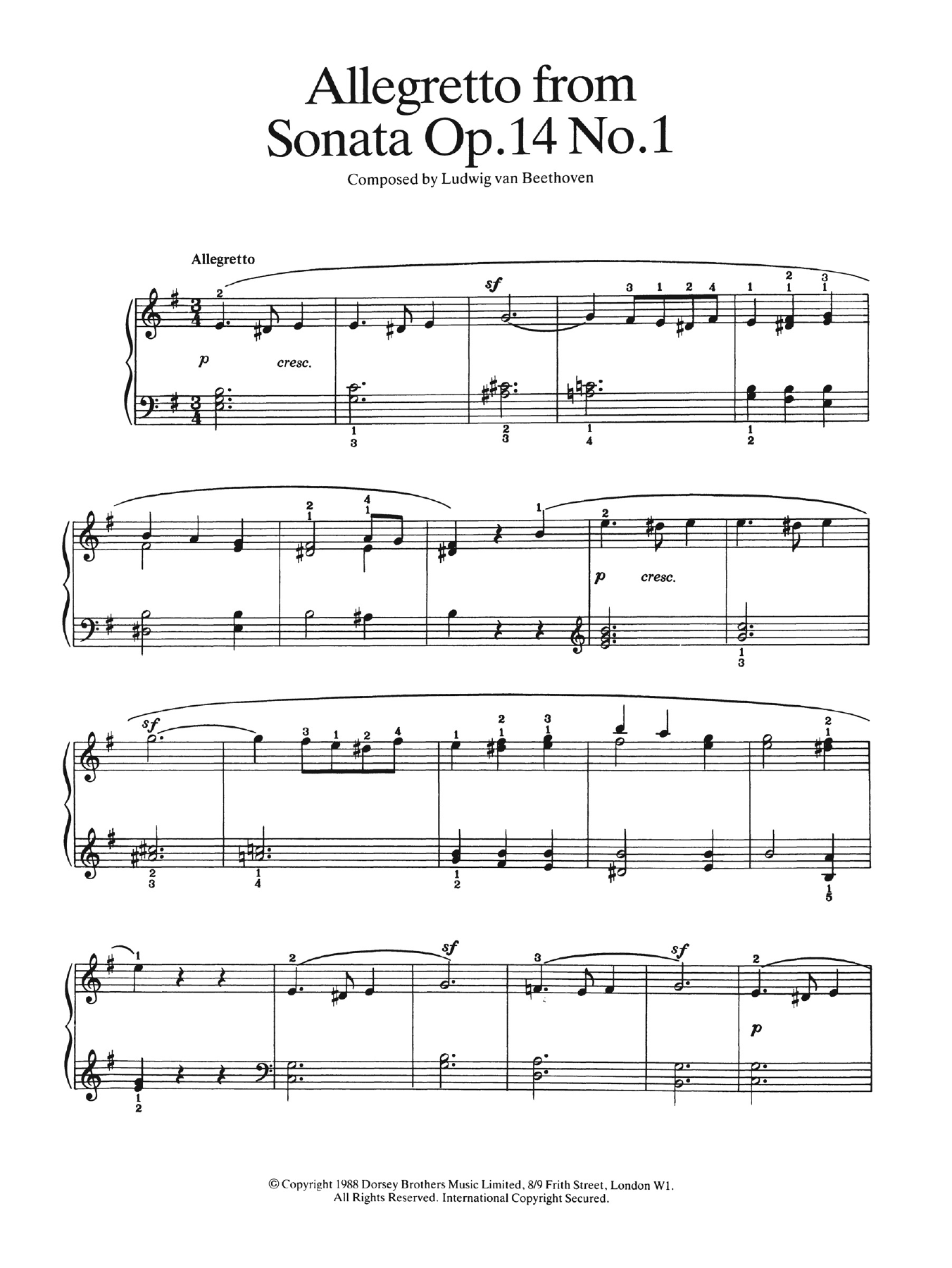 Download Ludwig van Beethoven Allegretto from Sonata Op. 14, No. 1 Sheet Music