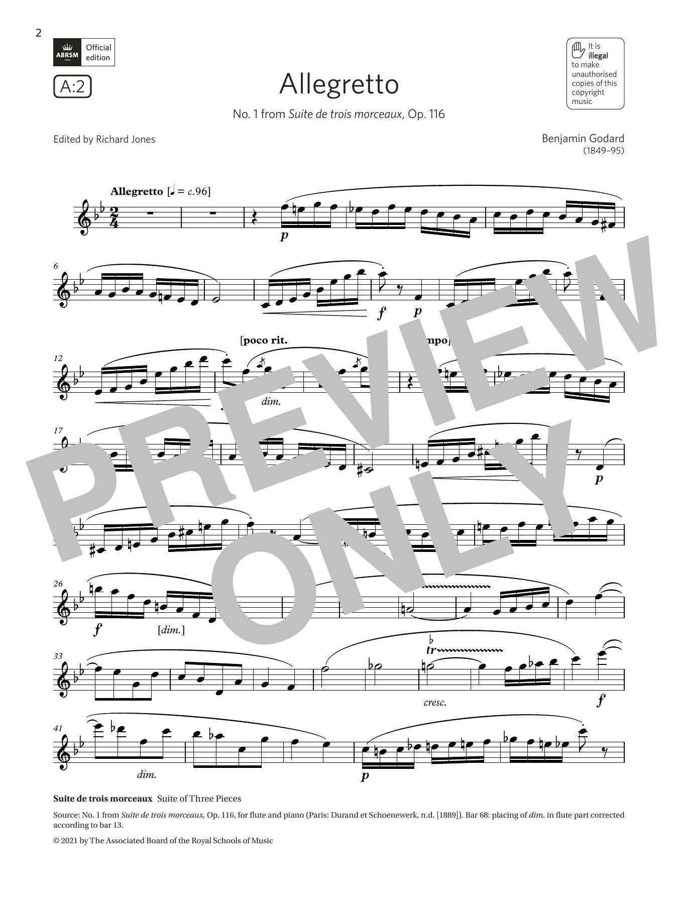 Download Benjamin Godard Allegretto (from Suite de trois morceau Sheet Music