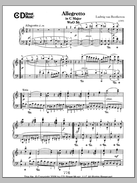 Download Ludwig van Beethoven Allegretto In C Major, Woo 56 Sheet Music