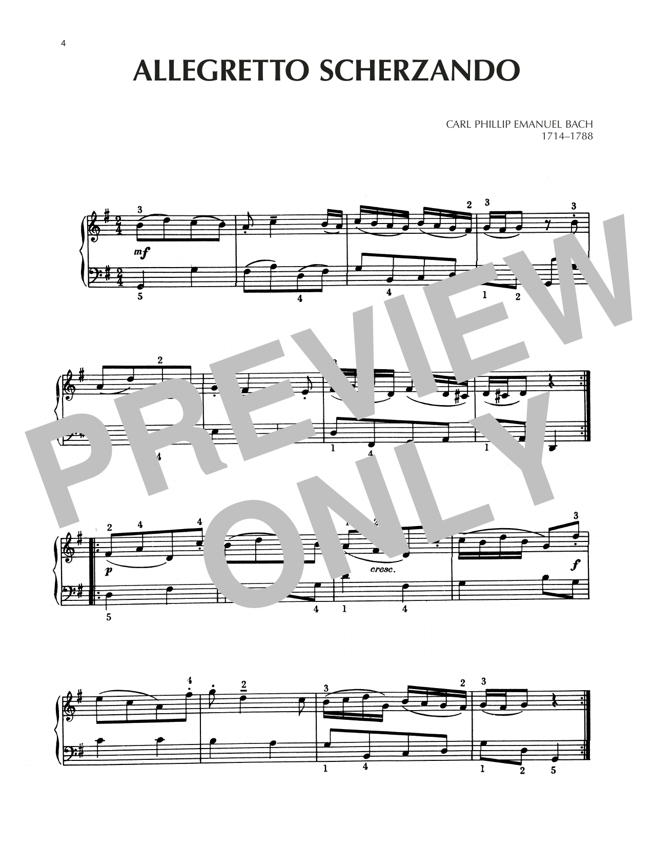 Download Carl Philipp Emanuel Bach Allegretto Scherzando Sheet Music